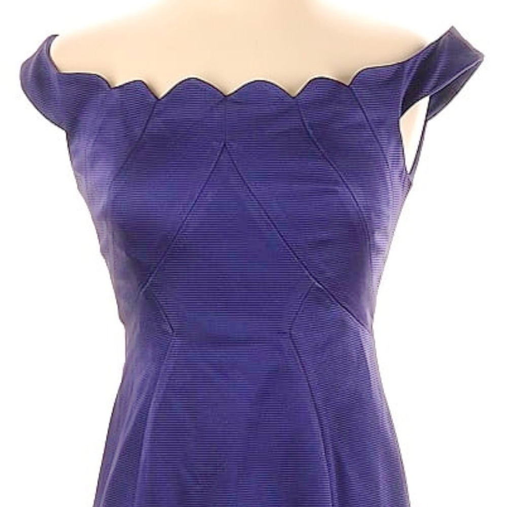 NWT ZAC Zac Posen Daniella Scalloped Ocean Floor Navy Off Shoulder Sheath Dress - Picture 10 of 12